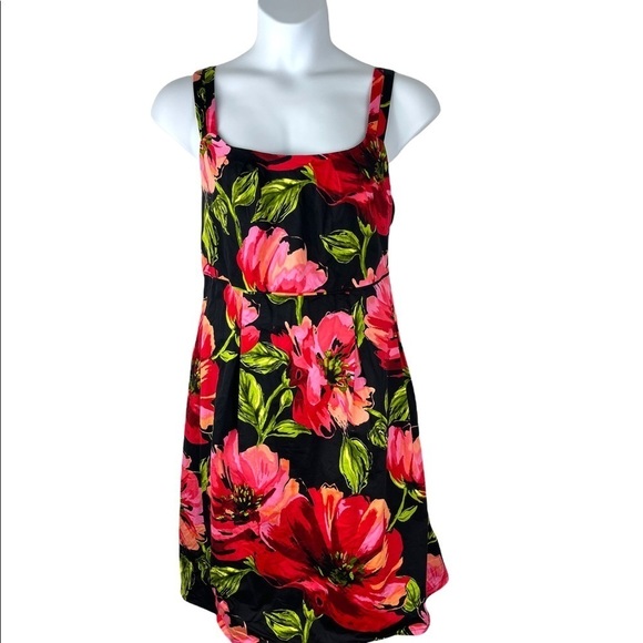 Dark Floral Tropical Wide Strap Tank Dress - Picture 1 of 9